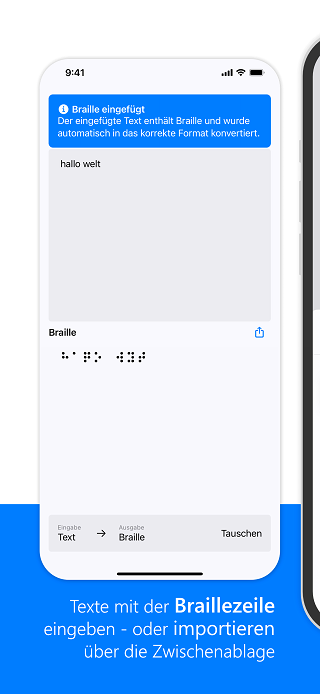 [Screenshot zeigt das Einfügen von Unicode Braille]